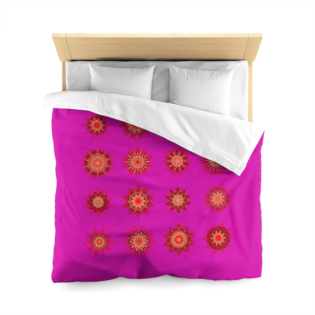 Christmas Microfiber Duvet Cover Mandala Art Drawn by Hand - Mandala on Vibrant Fuchsia background - Blululi