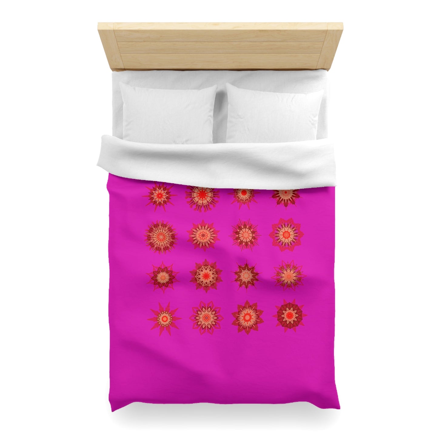 Christmas Microfiber Duvet Cover Mandala Art Drawn by Hand - Mandala on Vibrant Fuchsia background - Blululi