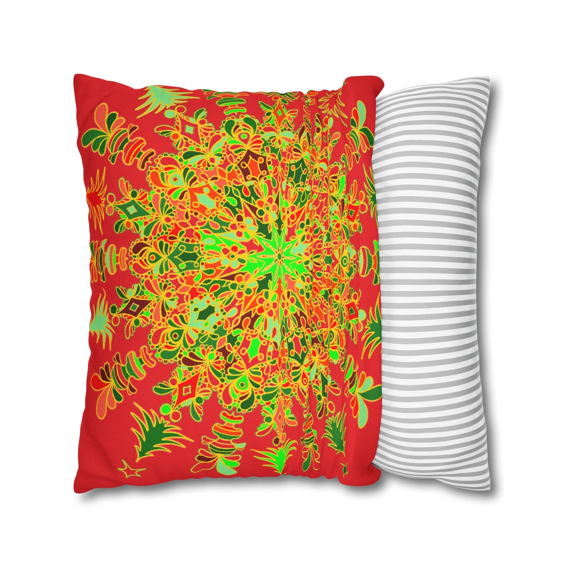 Christmas pillowcase for bed - Spun Polyester Square Pillowcase Mandala Art - Original Fine Art - Hand - drawn - Blululi