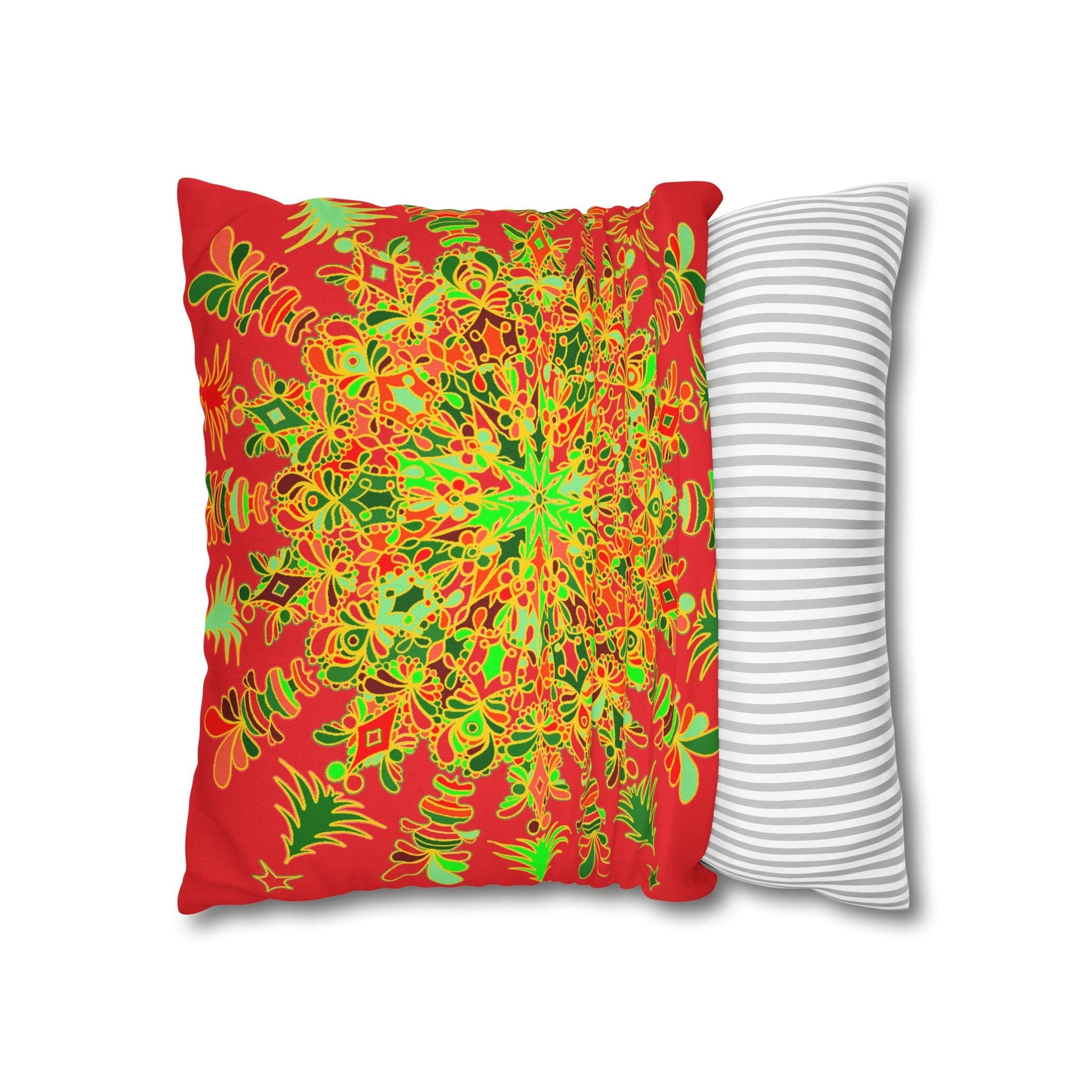 Christmas pillowcase for bed - Spun Polyester Square Pillowcase Mandala Art - Original Fine Art - Hand - drawn - Blululi