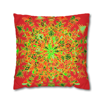 Christmas pillowcase for bed - Spun Polyester Square Pillowcase Mandala Art - Original Fine Art - Hand - drawn - Blululi