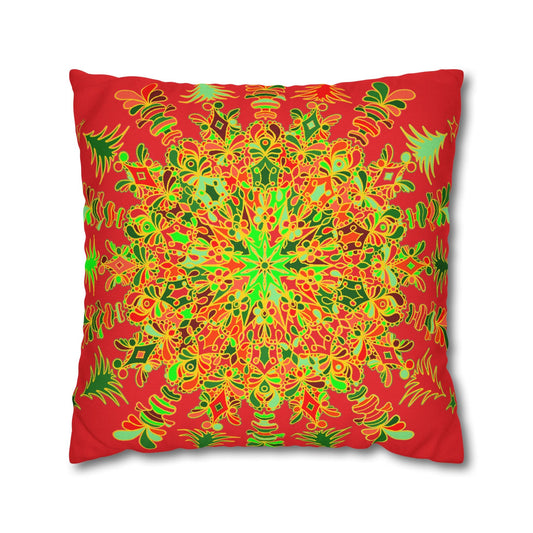 Christmas pillowcase for bed - Spun Polyester Square Pillowcase Mandala Art - Original Fine Art - Hand - drawn - Blululi