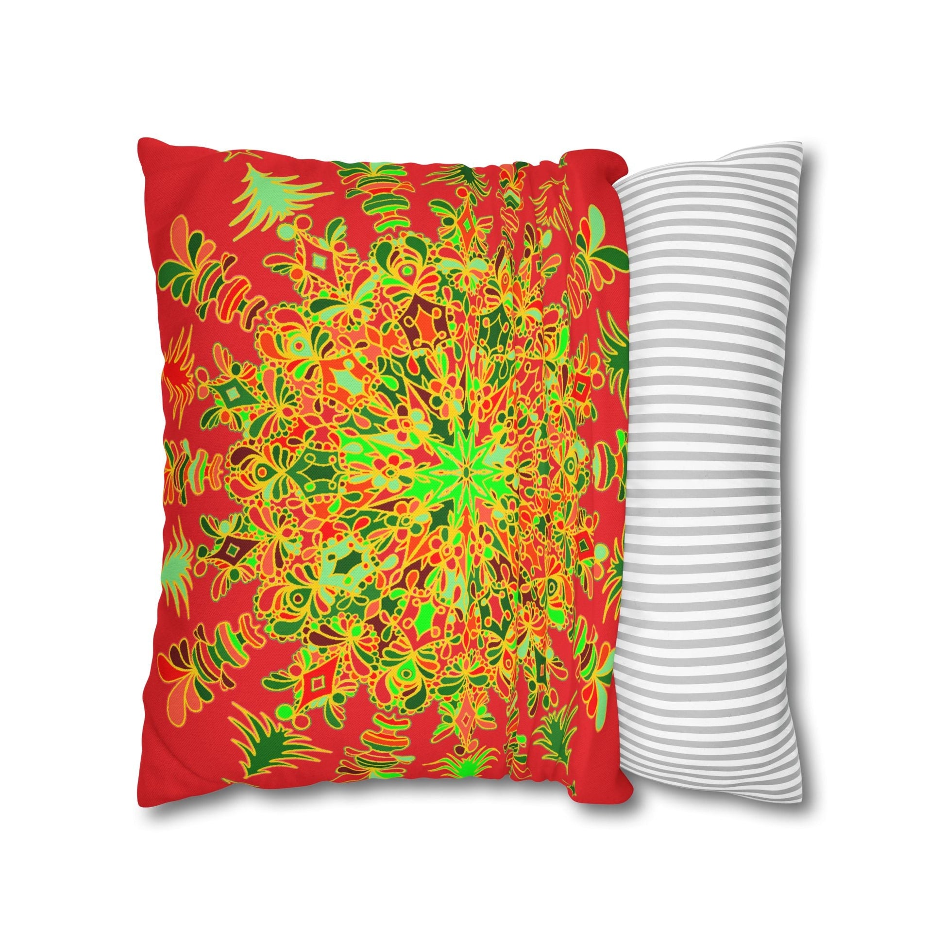 Christmas pillowcase for bed - Spun Polyester Square Pillowcase Mandala Art - Original Fine Art - Hand - drawn - Blululi