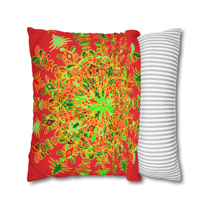 Christmas pillowcase for bed - Spun Polyester Square Pillowcase Mandala Art - Original Fine Art - Hand - drawn - Blululi