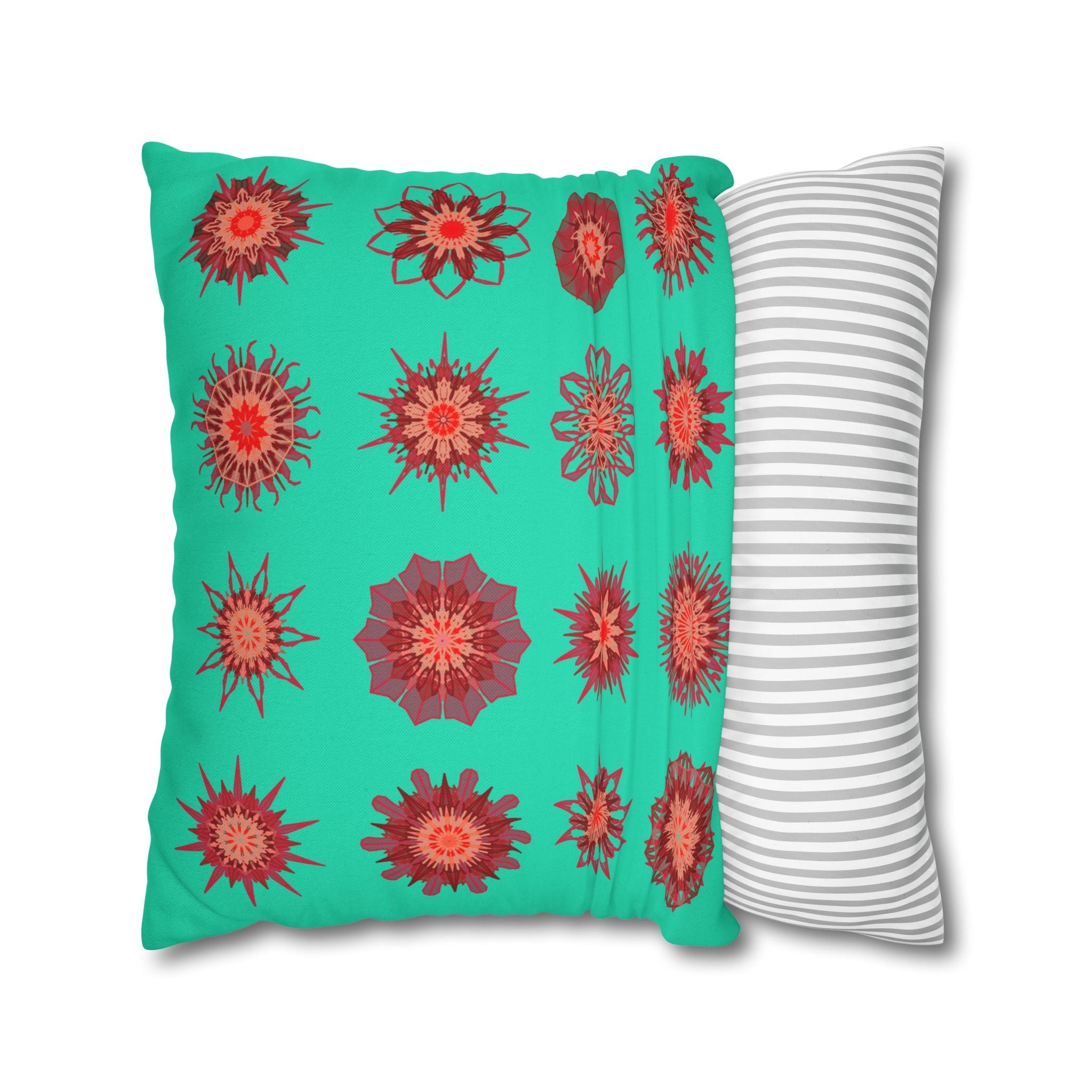 Christmas pillowcase for bed - Spun Polyester Square Pillowcase Mandala Art - Original Fine Art - Hand - drawn, Aqua - Blululi