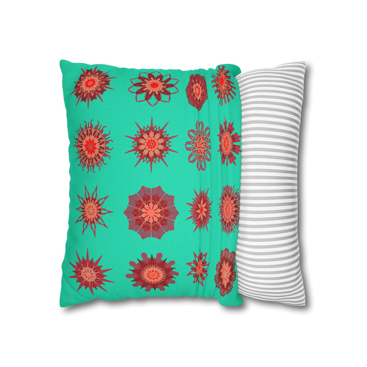 Christmas pillowcase for bed - Spun Polyester Square Pillowcase Mandala Art - Original Fine Art - Hand - drawn, Aqua - Blululi