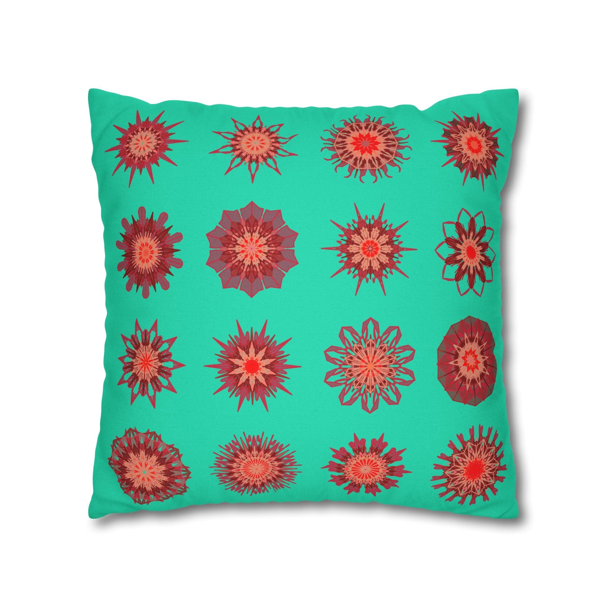 Christmas pillowcase for bed - Spun Polyester Square Pillowcase Mandala Art - Original Fine Art - Hand - drawn, Aqua - Blululi