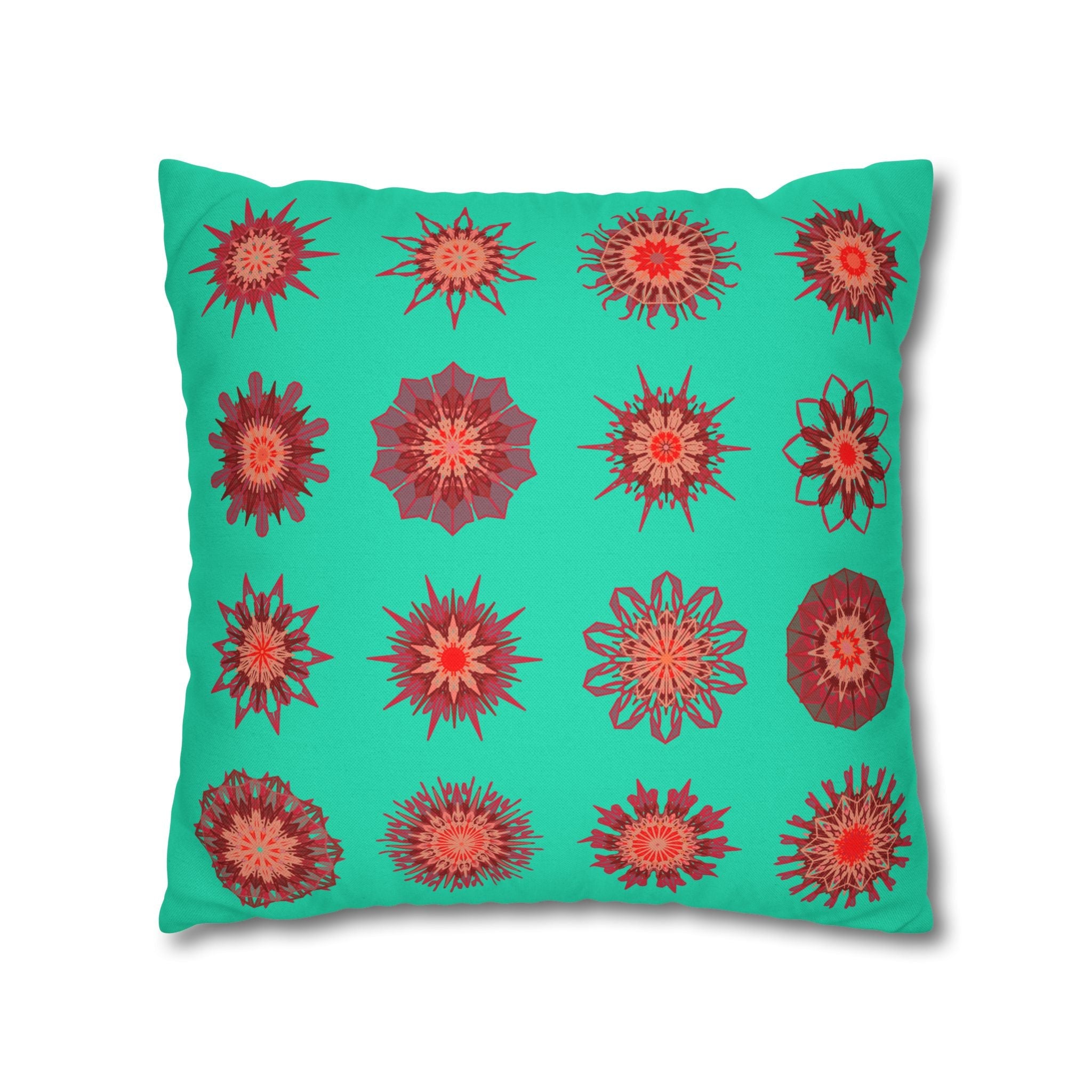 Christmas pillowcase for bed - Spun Polyester Square Pillowcase Mandala Art - Original Fine Art - Hand - drawn, Aqua - Blululi