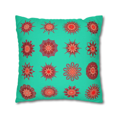 Christmas pillowcase for bed - Spun Polyester Square Pillowcase Mandala Art - Original Fine Art - Hand - drawn, Aqua - Blululi