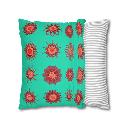 Christmas pillowcase for bed - Spun Polyester Square Pillowcase Mandala Art - Original Fine Art - Hand - drawn, Aqua - Blululi