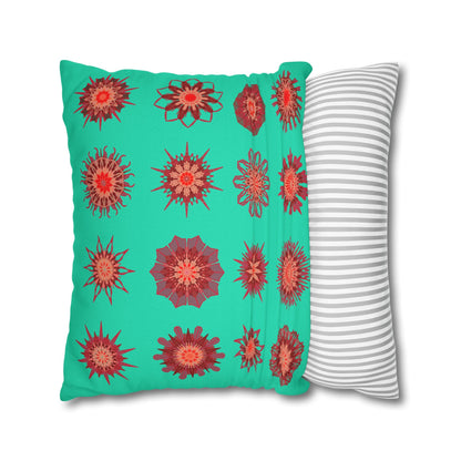 Christmas pillowcase for bed - Spun Polyester Square Pillowcase Mandala Art - Original Fine Art - Hand - drawn, Aqua - Blululi