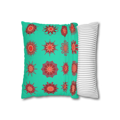 Christmas pillowcase for bed - Spun Polyester Square Pillowcase Mandala Art - Original Fine Art - Hand - drawn, Aqua - Blululi