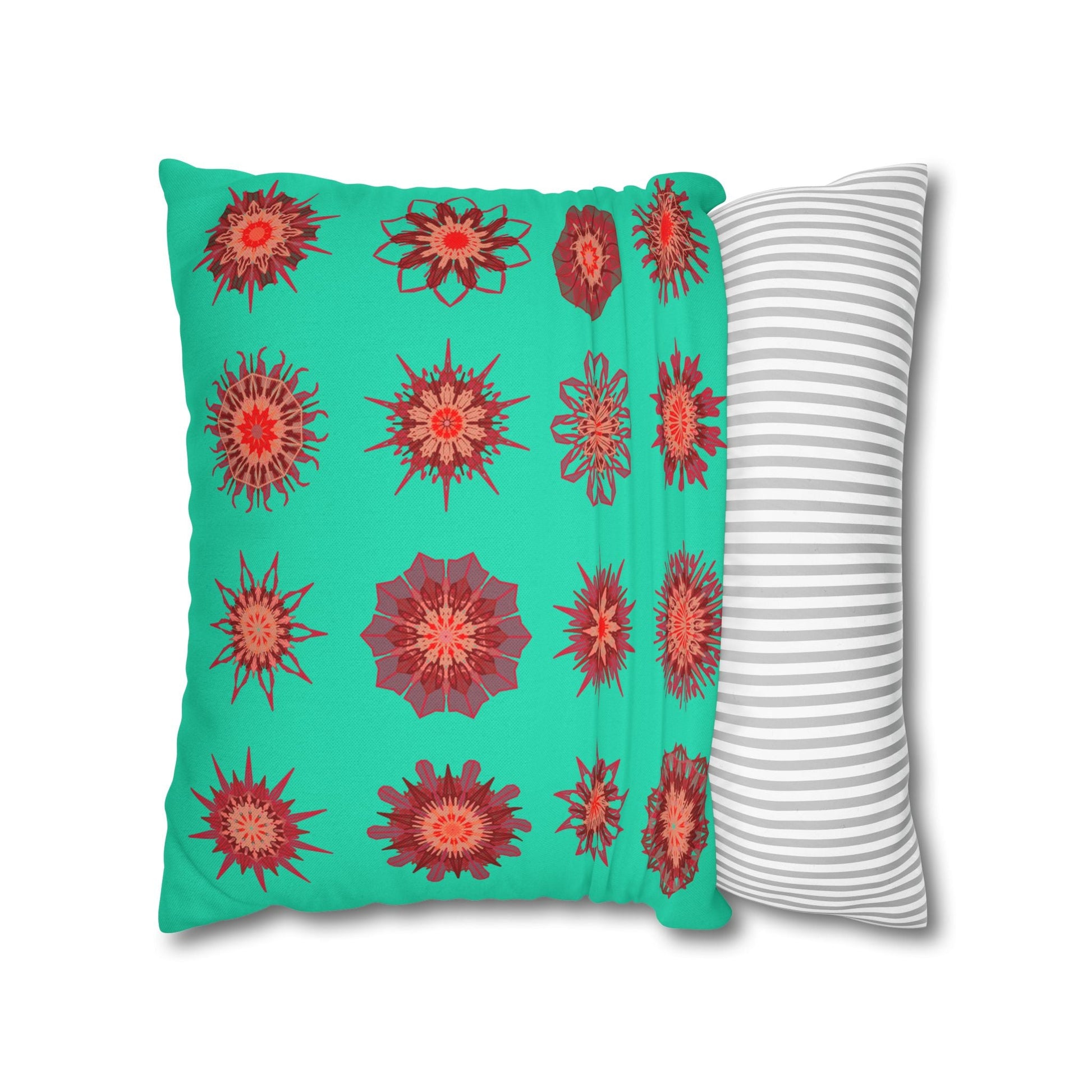 Christmas pillowcase for bed - Spun Polyester Square Pillowcase Mandala Art - Original Fine Art - Hand - drawn, Aqua - Blululi