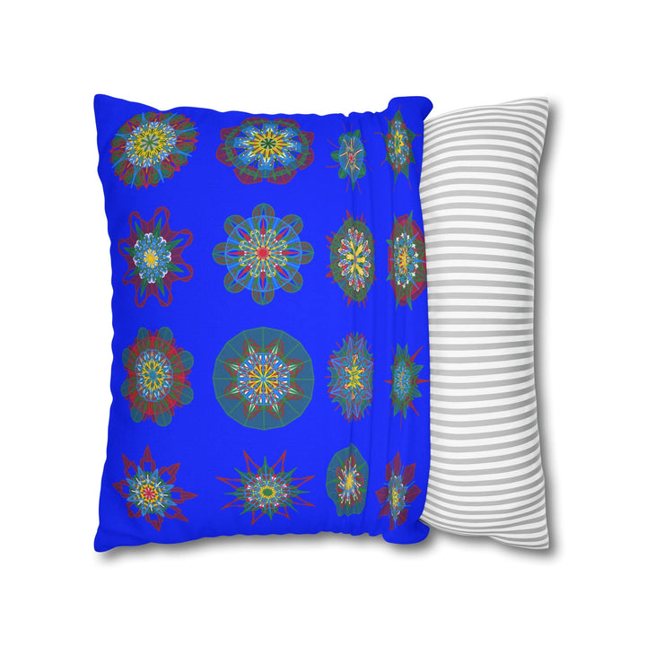 Christmas pillowcase for bed - Spun Polyester Square Pillowcase Mandala Art - Original Fine Art - Hand - drawn, Blue - Blululi