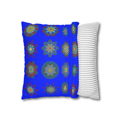 Christmas pillowcase for bed - Spun Polyester Square Pillowcase Mandala Art - Original Fine Art - Hand - drawn, Blue - Blululi