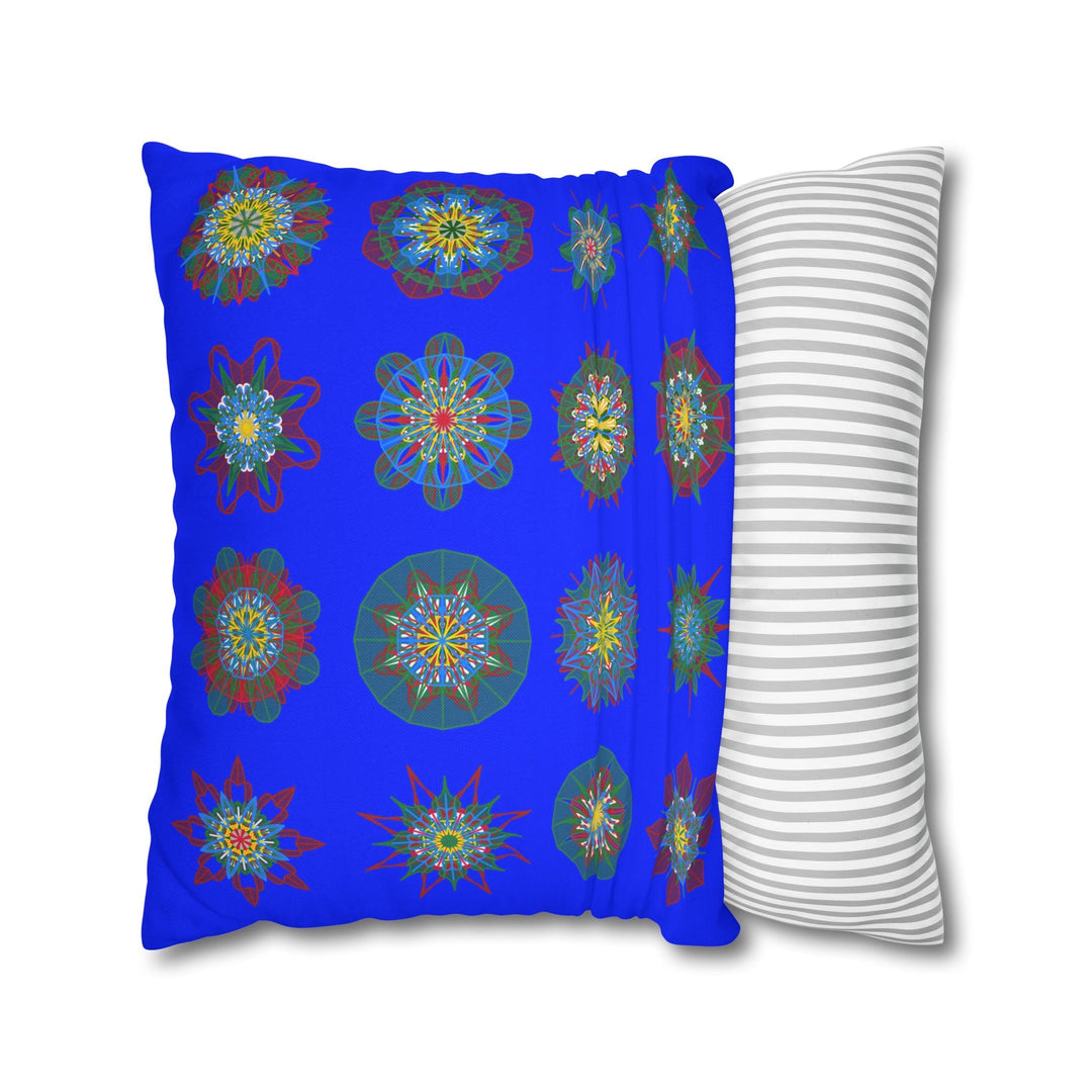 Christmas pillowcase for bed - Spun Polyester Square Pillowcase Mandala Art - Original Fine Art - Hand - drawn, Blue - Blululi