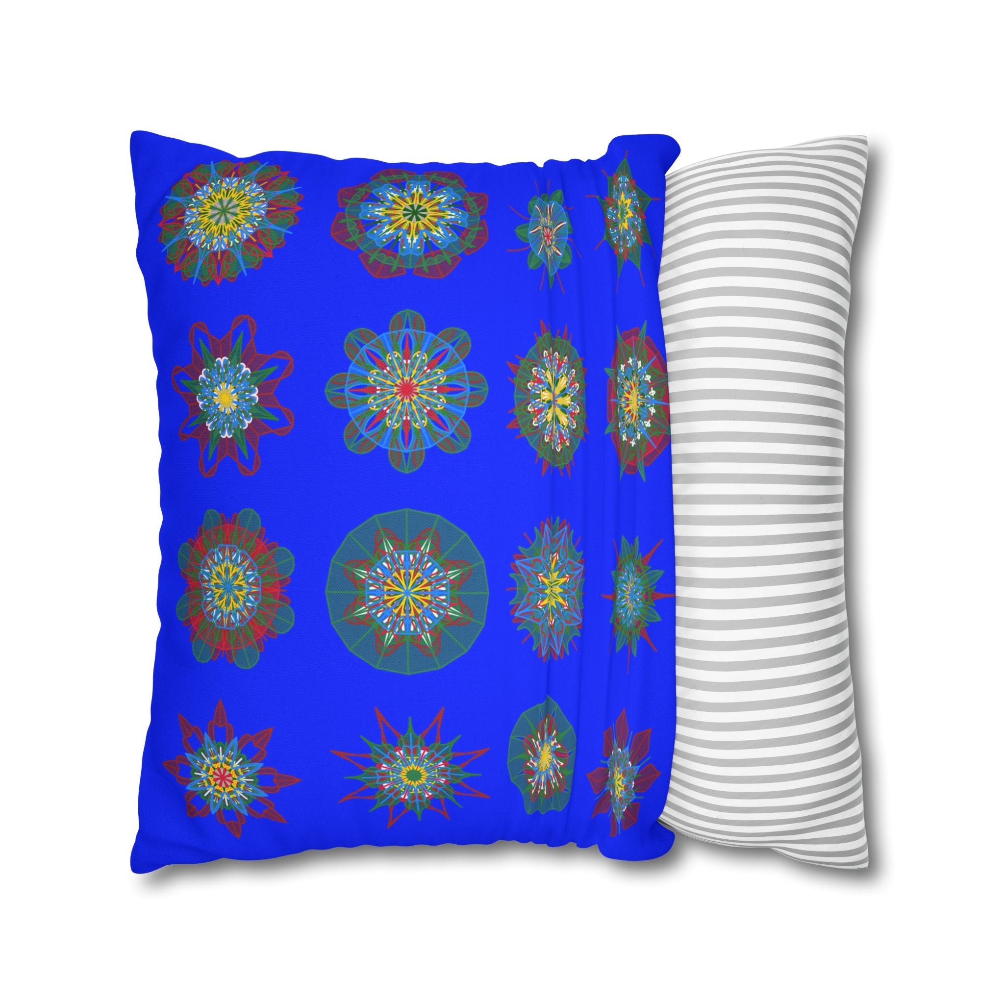 Christmas pillowcase for bed - Spun Polyester Square Pillowcase Mandala Art - Original Fine Art - Hand - drawn, Blue - Blululi