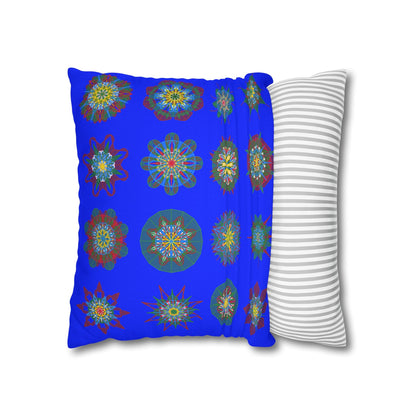 Christmas pillowcase for bed - Spun Polyester Square Pillowcase Mandala Art - Original Fine Art - Hand - drawn, Blue - Blululi