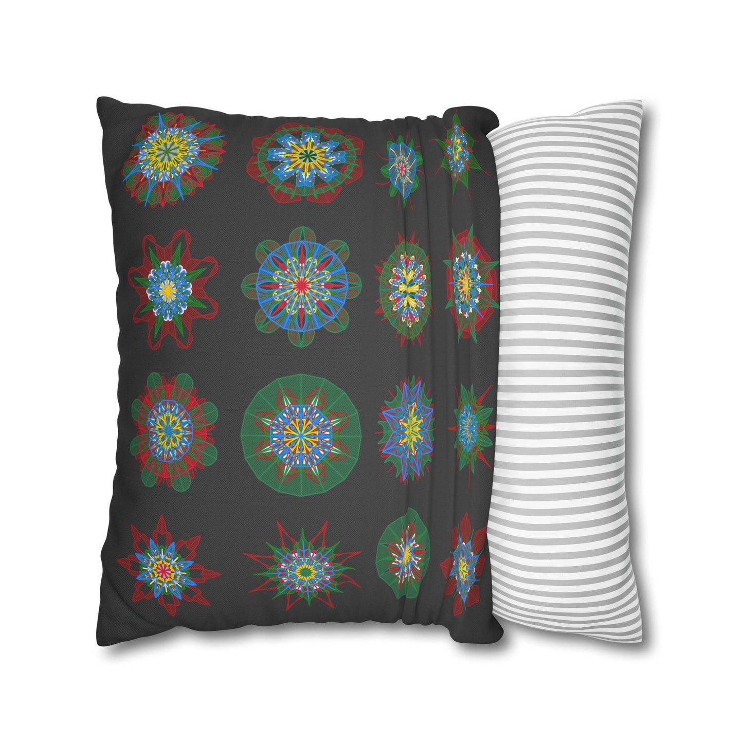 Christmas pillowcase for bed - Spun Polyester Square Pillowcase Mandala Art - Original Fine Art - Hand - drawn, Dark Gray - Blululi