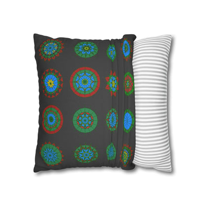 Christmas pillowcase for bed - Spun Polyester Square Pillowcase Mandala Art - Original Fine Art - Hand - drawn, Dark Gray - Blululi