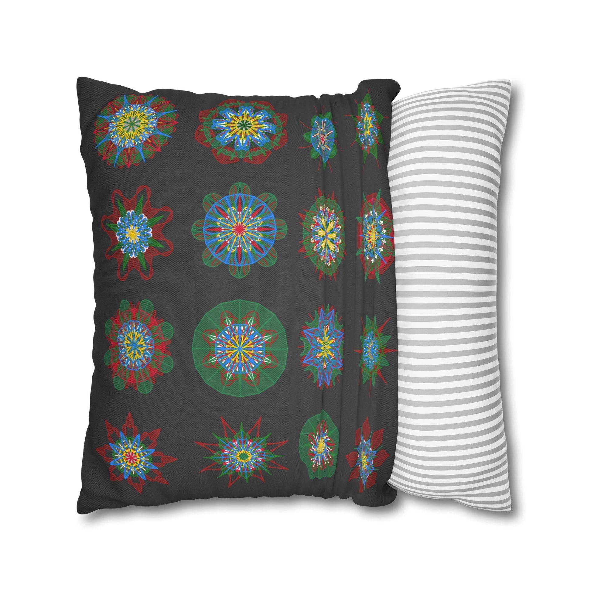 Christmas pillowcase for bed - Spun Polyester Square Pillowcase Mandala Art - Original Fine Art - Hand - drawn, Dark Gray - Blululi