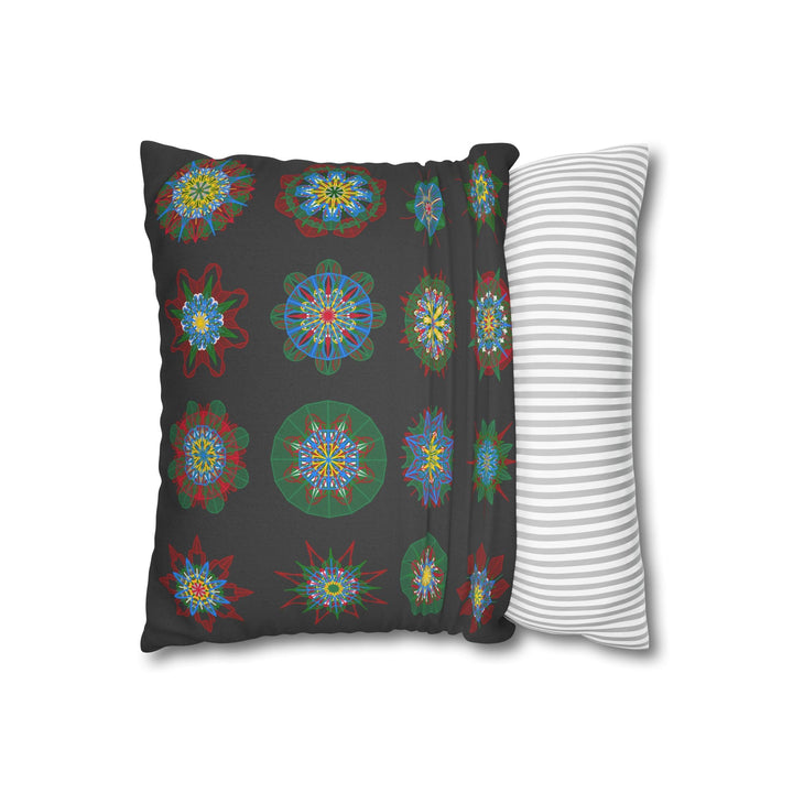 Christmas pillowcase for bed - Spun Polyester Square Pillowcase Mandala Art - Original Fine Art - Hand - drawn, Dark Gray - Blululi