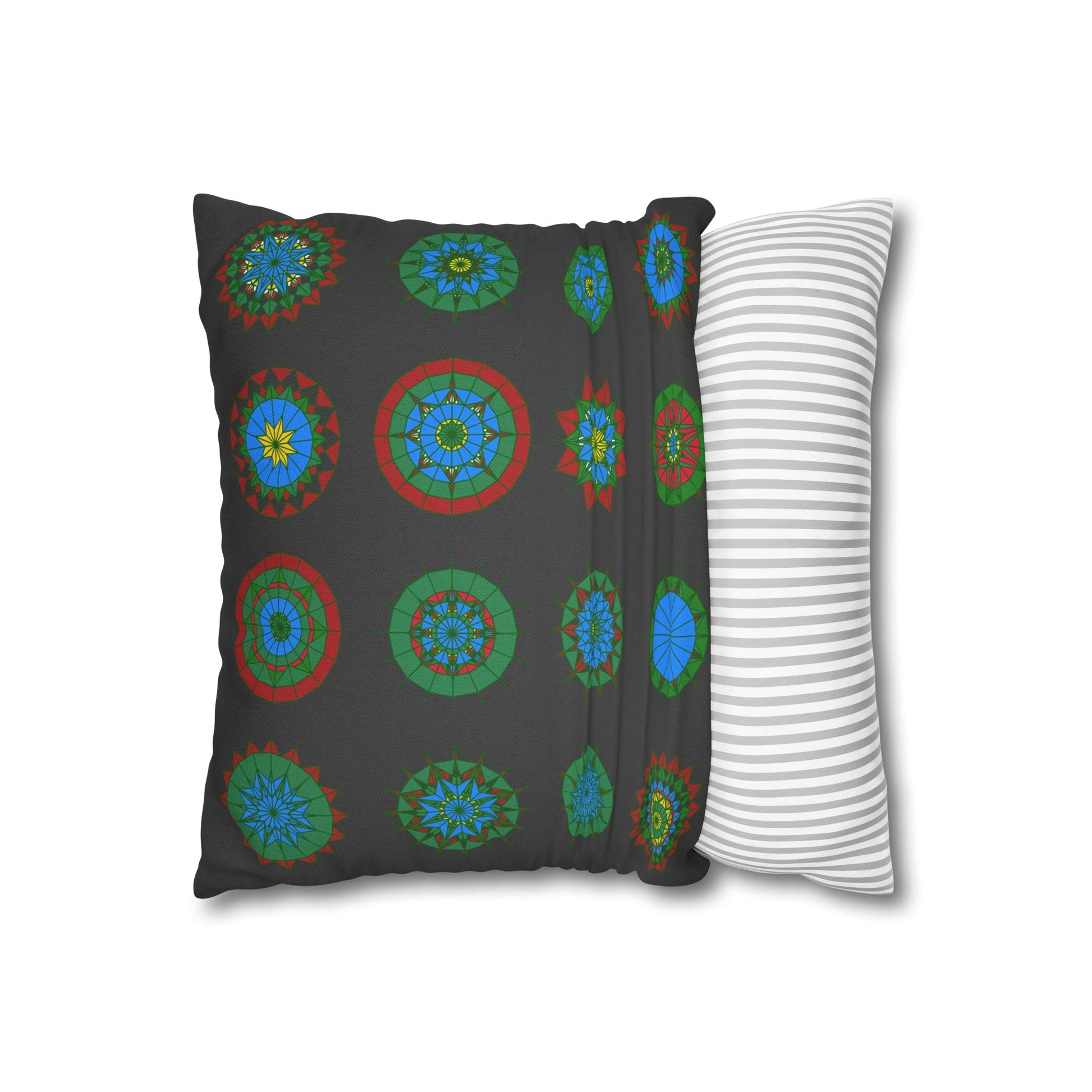 Christmas pillowcase for bed - Spun Polyester Square Pillowcase Mandala Art - Original Fine Art - Hand - drawn, Dark Gray - Blululi