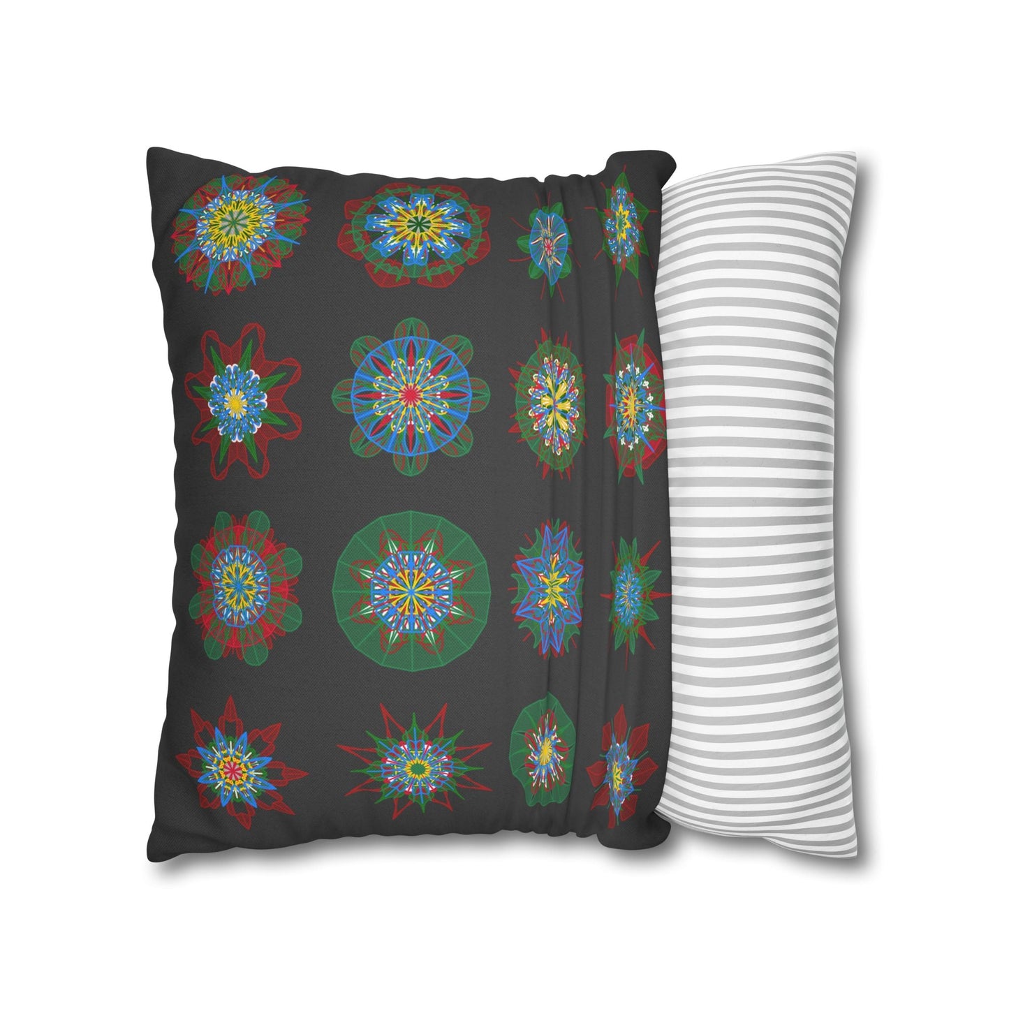 Christmas pillowcase for bed - Spun Polyester Square Pillowcase Mandala Art - Original Fine Art - Hand - drawn, Dark Gray - Blululi