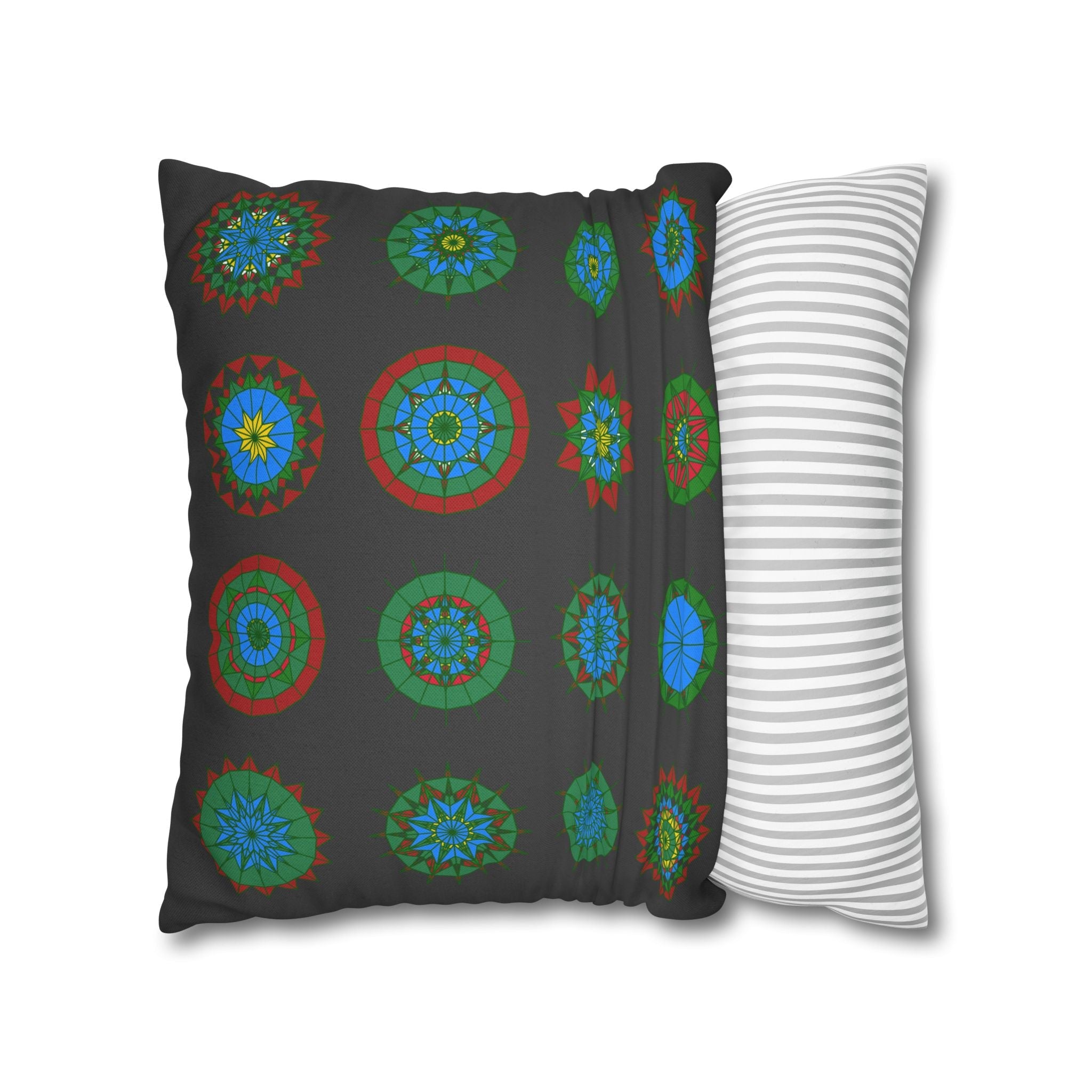 Christmas pillowcase for bed - Spun Polyester Square Pillowcase Mandala Art - Original Fine Art - Hand - drawn, Dark Gray - Blululi