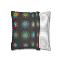 Christmas pillowcase for bed - Spun Polyester Square Pillowcase Mandala Art - Original Fine Art - Hand - drawn, Dark Gray - Blululi