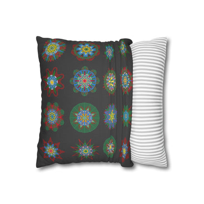 Christmas pillowcase for bed - Spun Polyester Square Pillowcase Mandala Art - Original Fine Art - Hand - drawn, Dark Gray - Blululi