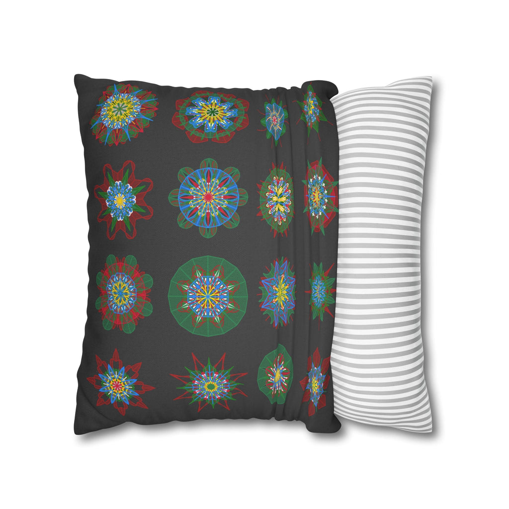 Christmas pillowcase for bed - Spun Polyester Square Pillowcase Mandala Art - Original Fine Art - Hand - drawn, Dark Gray - Blululi