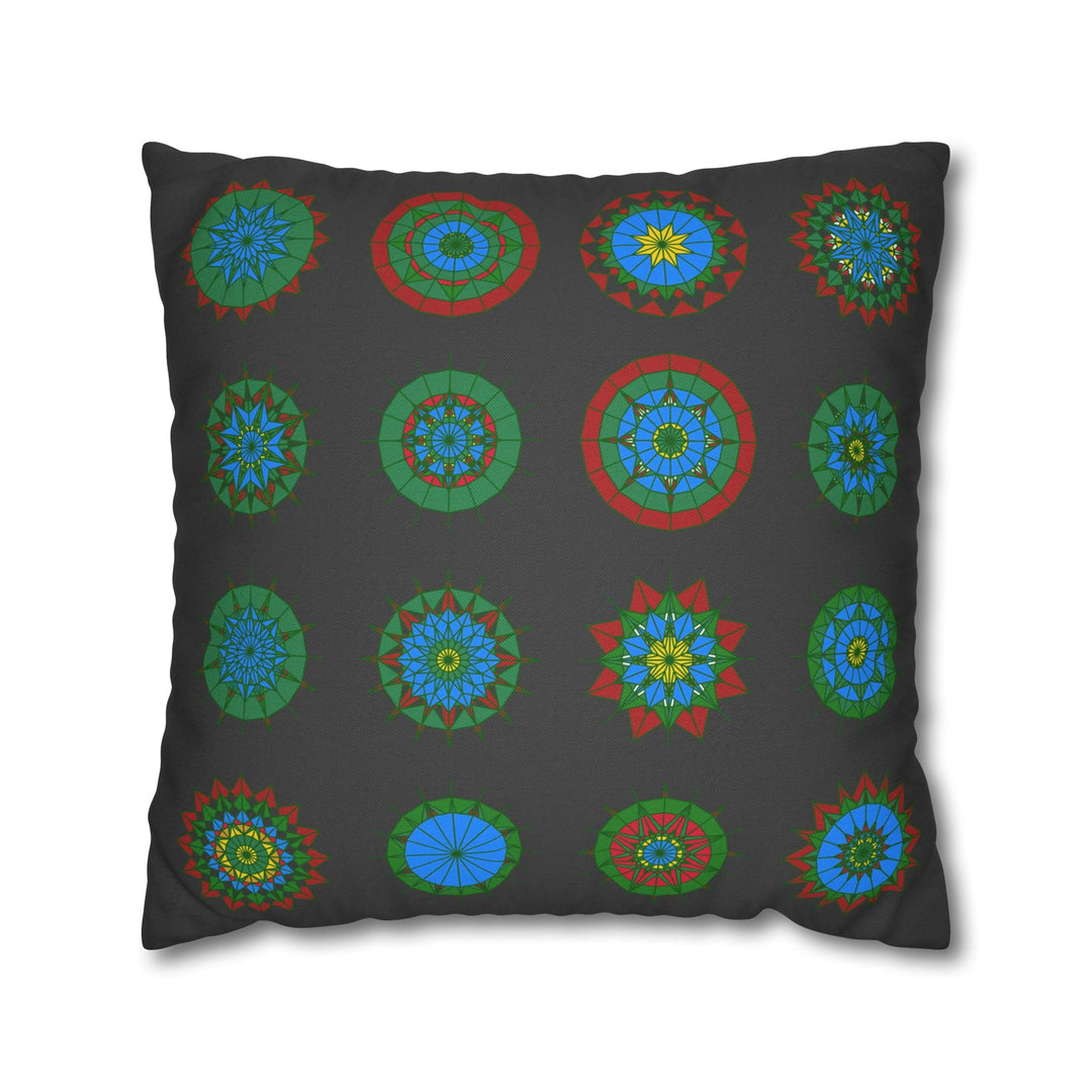 Christmas pillowcase for bed - Spun Polyester Square Pillowcase Mandala Art - Original Fine Art - Hand - drawn, Dark Gray - Blululi