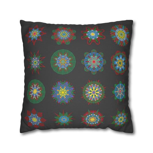 Christmas pillowcase for bed - Spun Polyester Square Pillowcase Mandala Art - Original Fine Art - Hand - drawn, Dark Gray - Blululi