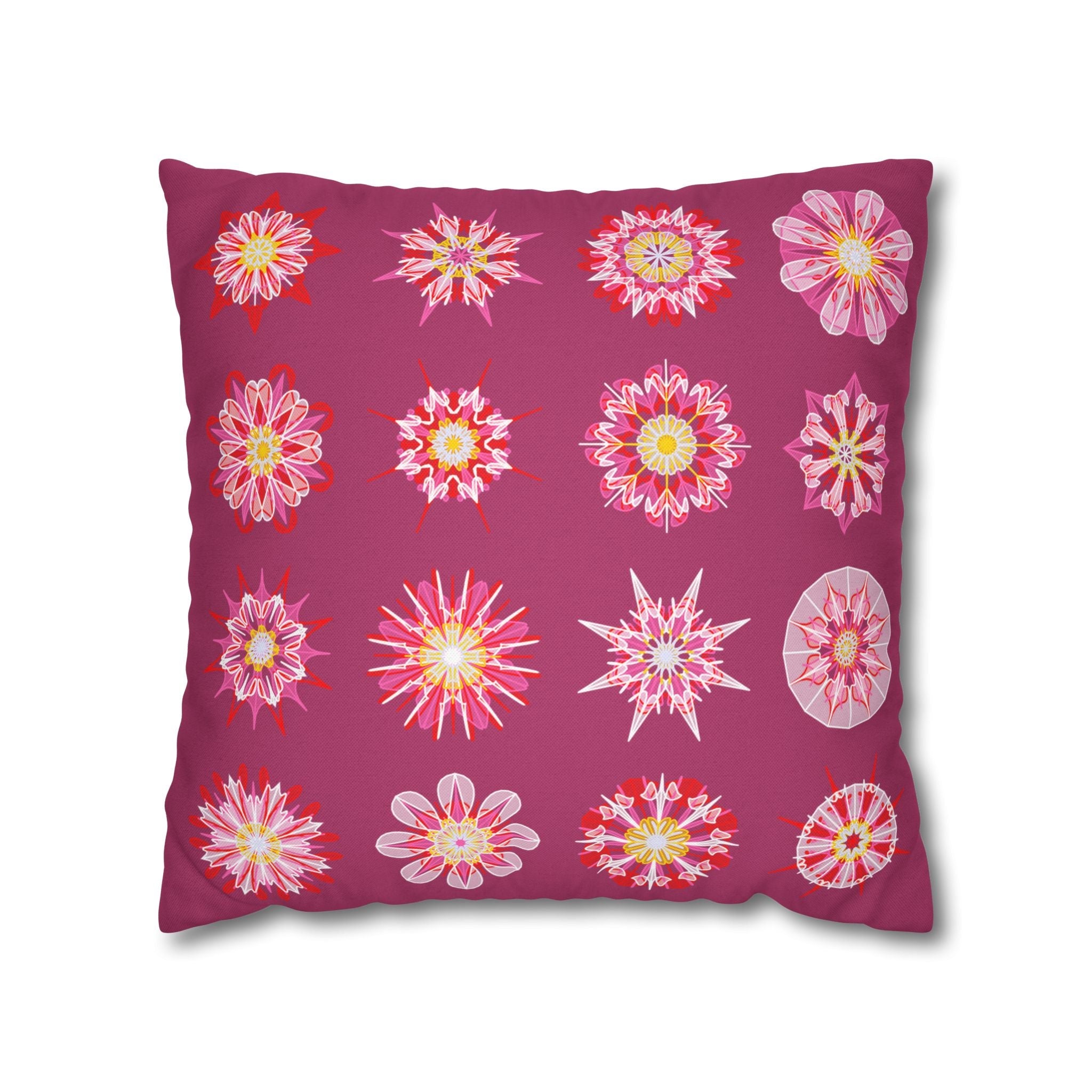 Christmas pillowcase for bed - Spun Polyester Square Pillowcase Mandala Art - Original Fine Art - Hand - drawn, Dark Hot Pink - Blululi