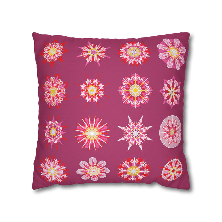 Christmas pillowcase for bed - Spun Polyester Square Pillowcase Mandala Art - Original Fine Art - Hand - drawn, Dark Hot Pink - Blululi