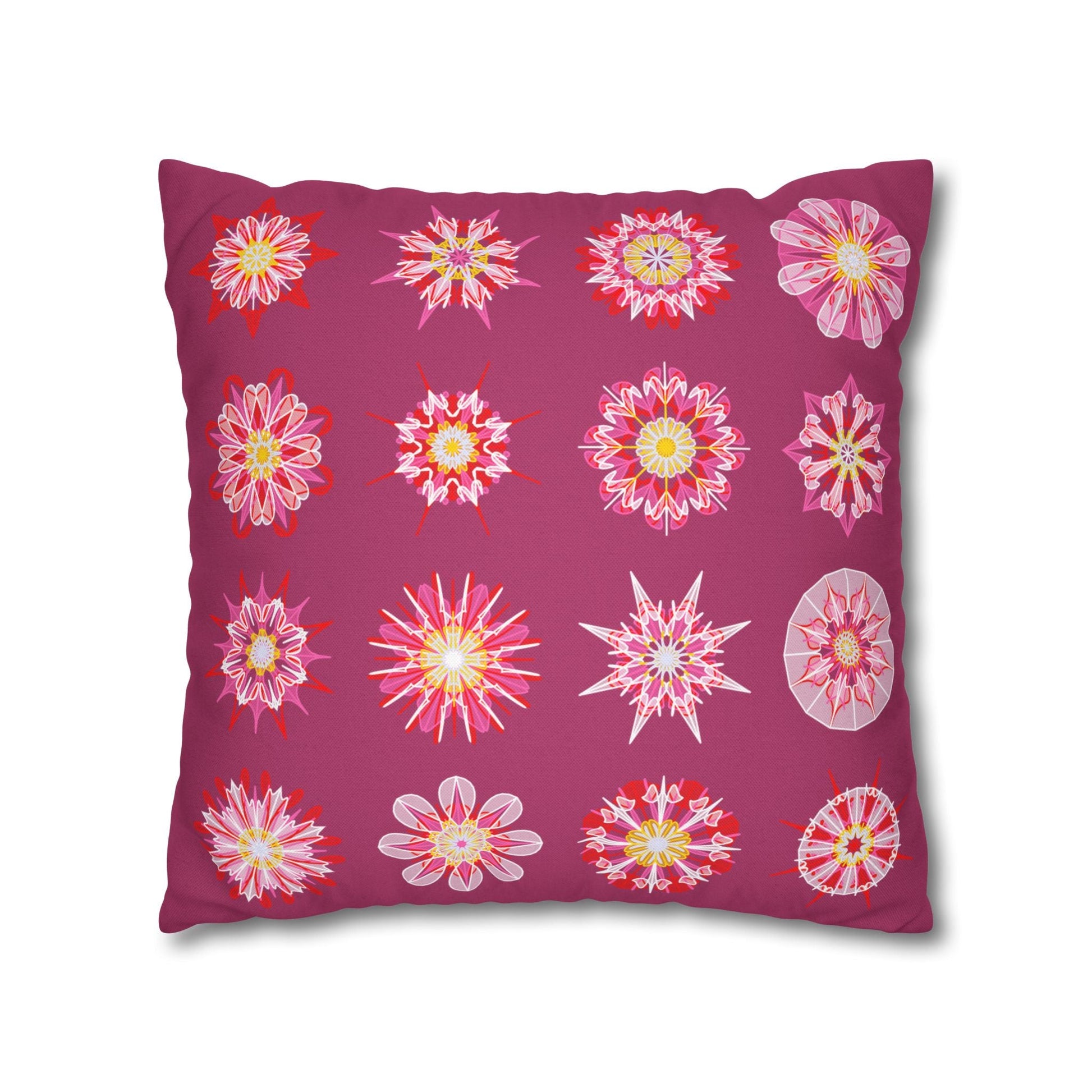 Christmas pillowcase for bed - Spun Polyester Square Pillowcase Mandala Art - Original Fine Art - Hand - drawn, Dark Hot Pink - Blululi