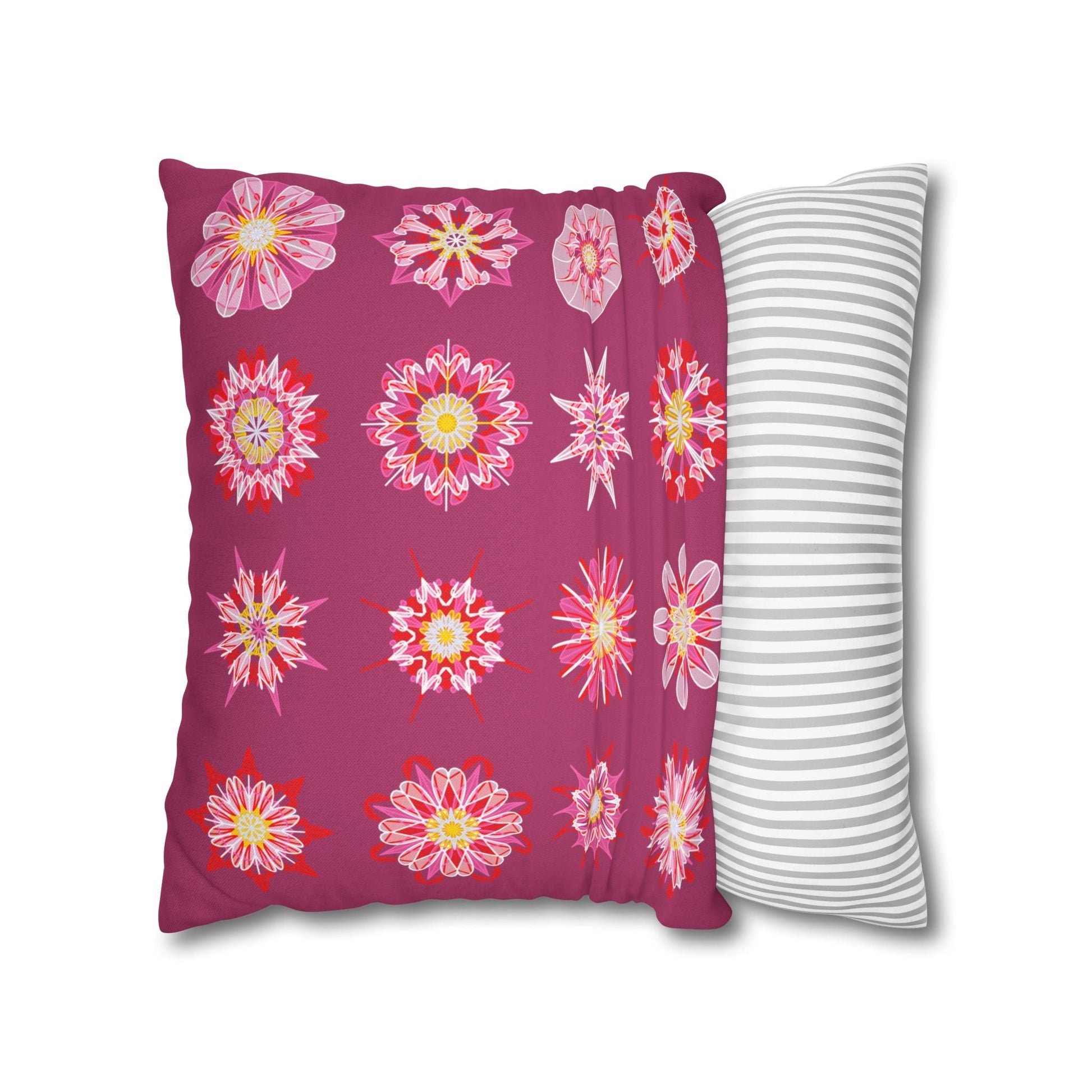 Christmas pillowcase for bed - Spun Polyester Square Pillowcase Mandala Art - Original Fine Art - Hand - drawn, Dark Hot Pink - Blululi