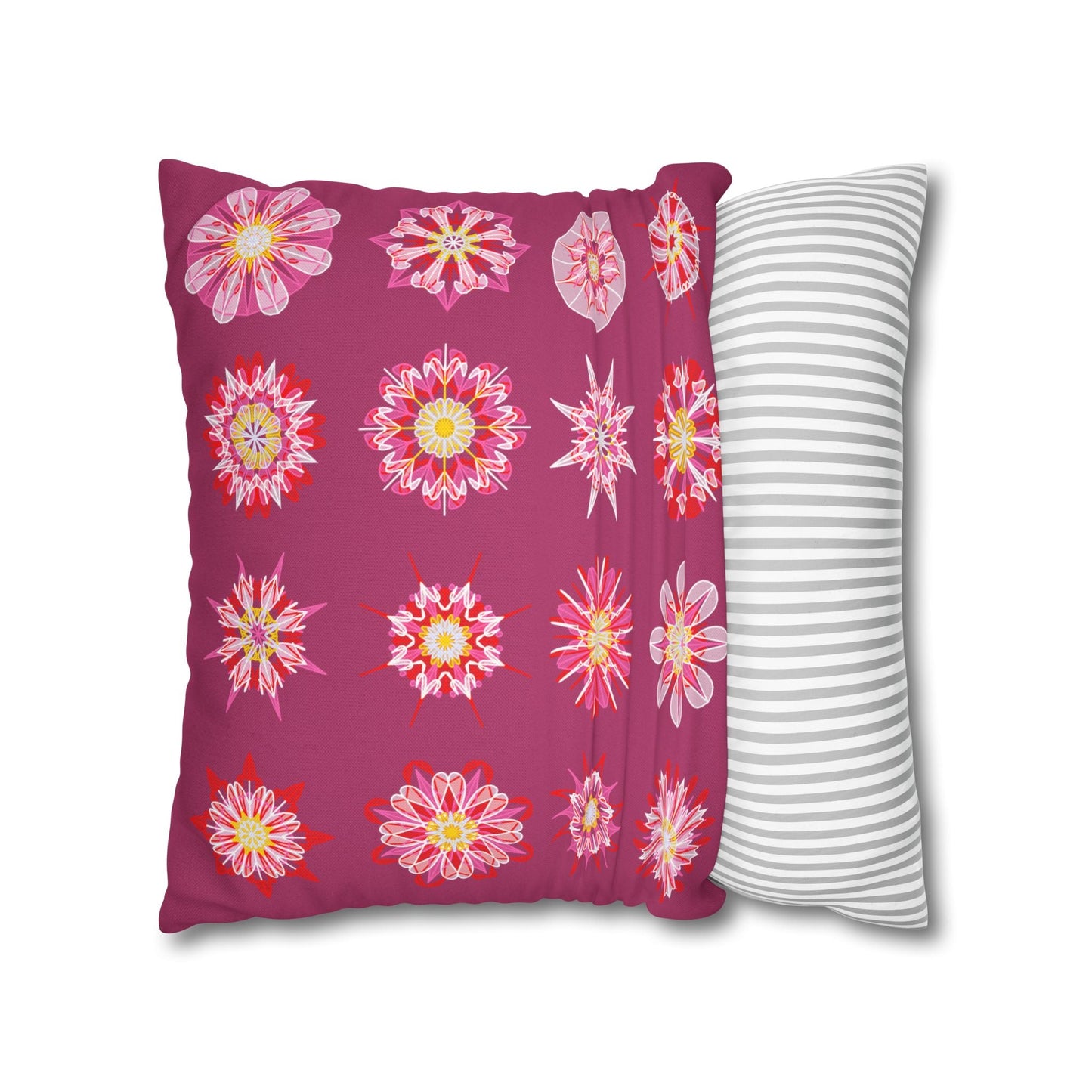 Christmas pillowcase for bed - Spun Polyester Square Pillowcase Mandala Art - Original Fine Art - Hand - drawn, Dark Hot Pink - Blululi