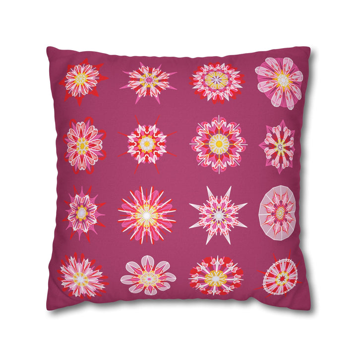 Christmas pillowcase for bed - Spun Polyester Square Pillowcase Mandala Art - Original Fine Art - Hand - drawn, Dark Hot Pink - Blululi