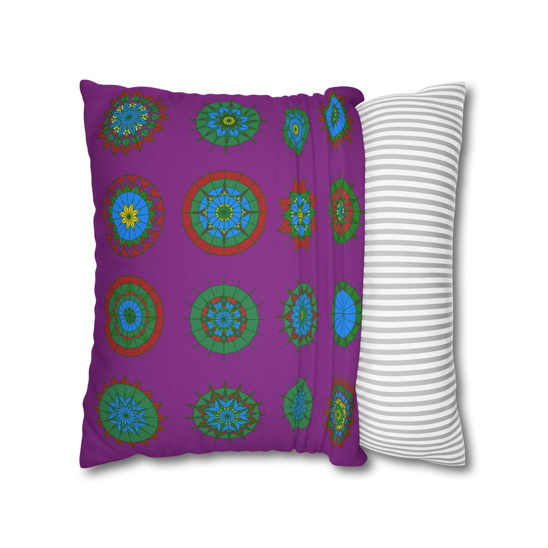 Christmas pillowcase for bed - Spun Polyester Square Pillowcase Mandala Art - Original Fine Art - Hand - drawn, Dark Magenta - Blululi