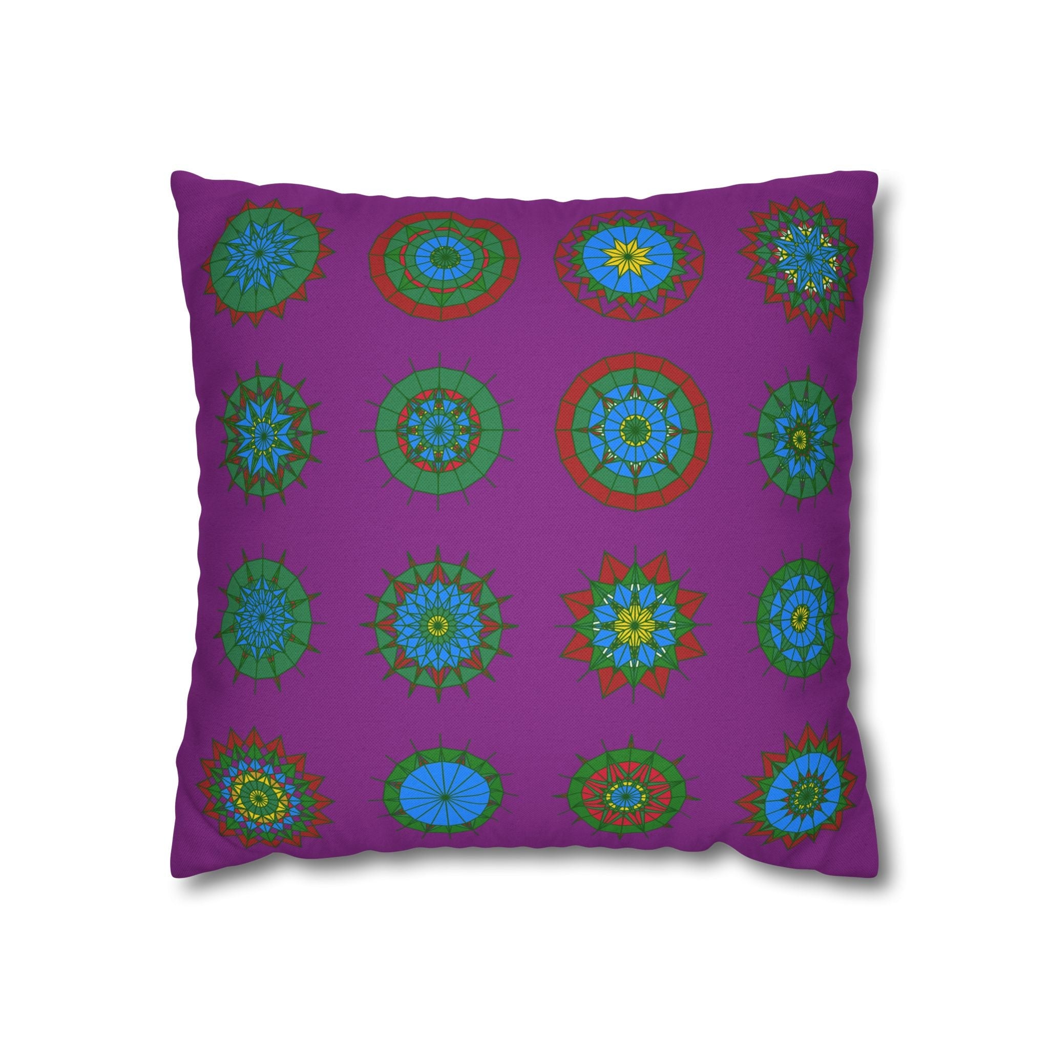 Christmas pillowcase for bed - Spun Polyester Square Pillowcase Mandala Art - Original Fine Art - Hand - drawn, Dark Magenta - Blululi