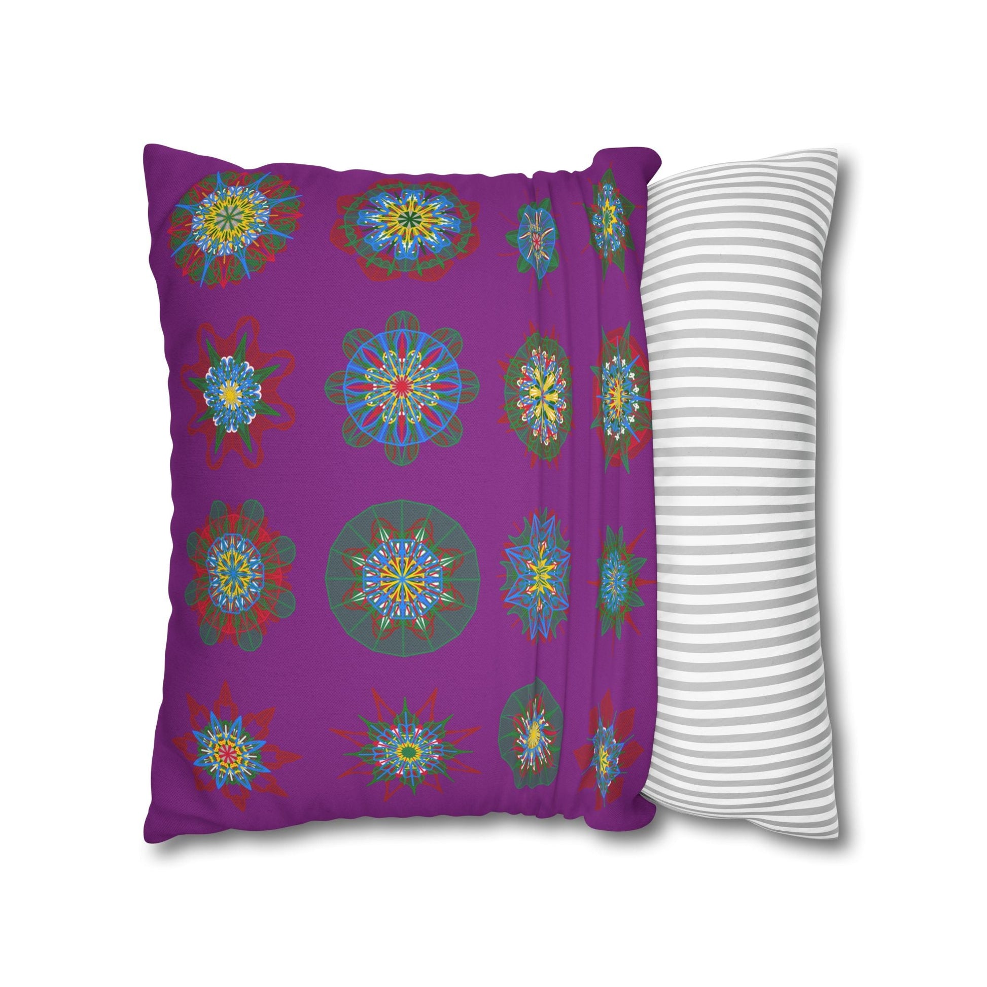 Christmas pillowcase for bed - Spun Polyester Square Pillowcase Mandala Art - Original Fine Art - Hand - drawn, Dark Magenta - Blululi