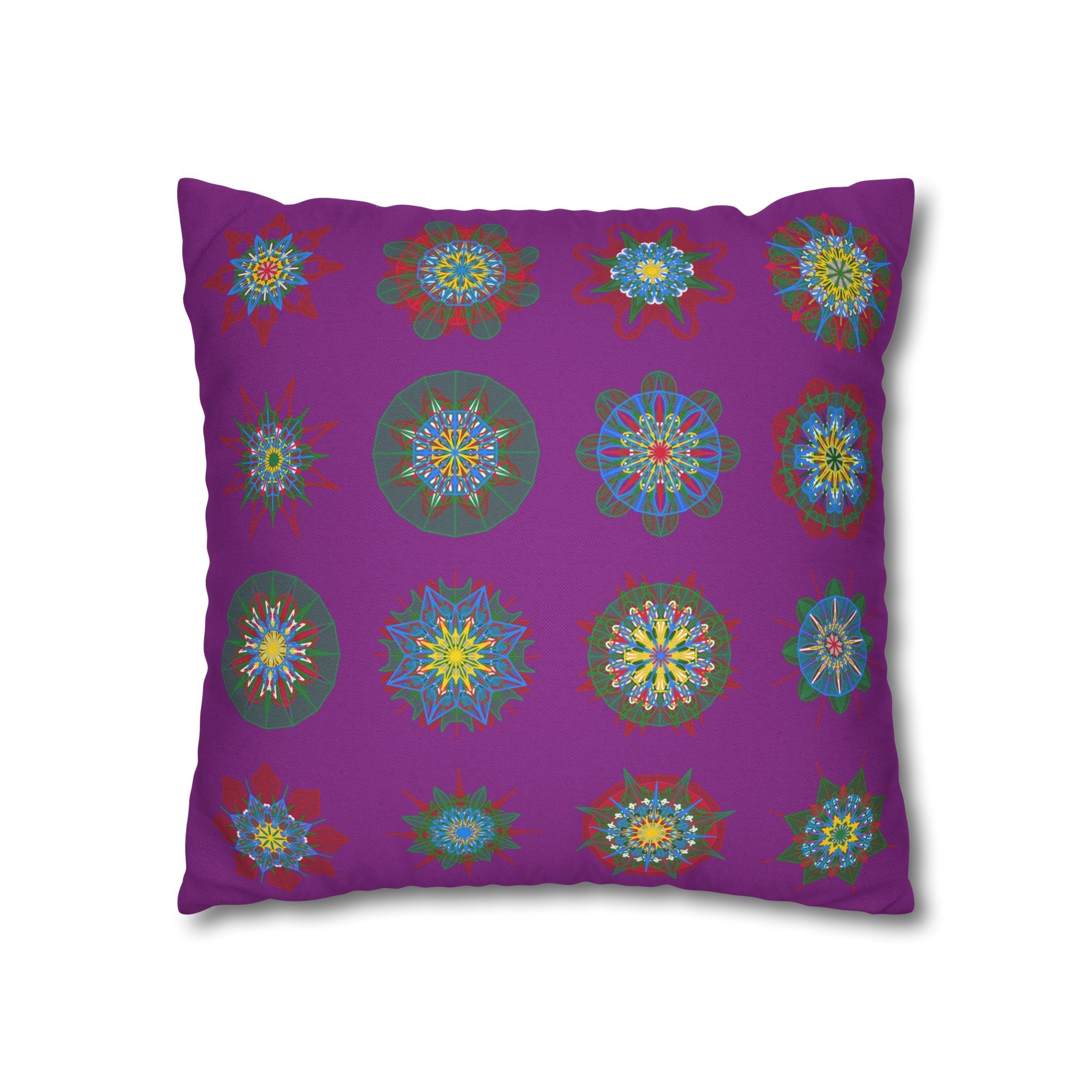 Christmas pillowcase for bed - Spun Polyester Square Pillowcase Mandala Art - Original Fine Art - Hand - drawn, Dark Magenta - Blululi