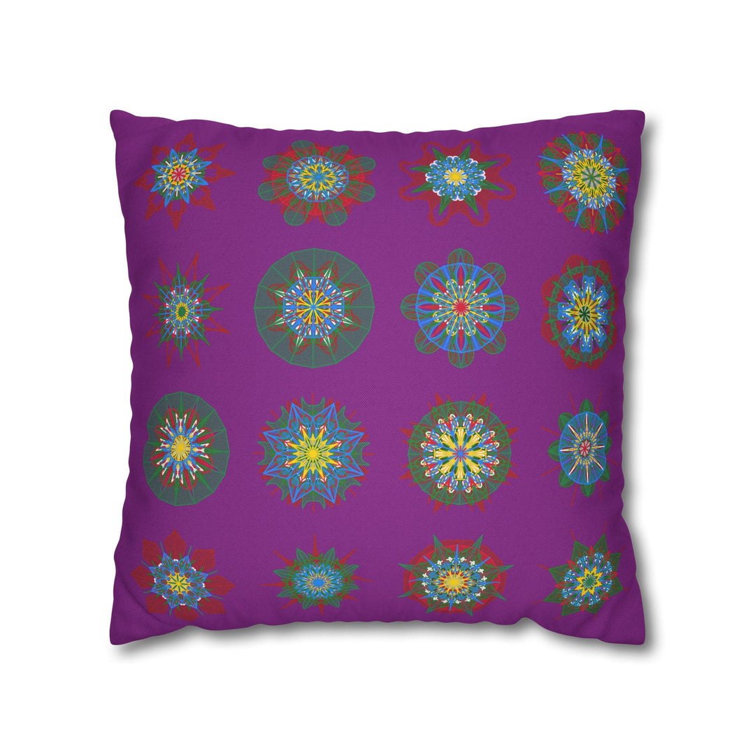 Christmas pillowcase for bed - Spun Polyester Square Pillowcase Mandala Art - Original Fine Art - Hand - drawn, Dark Magenta - Blululi