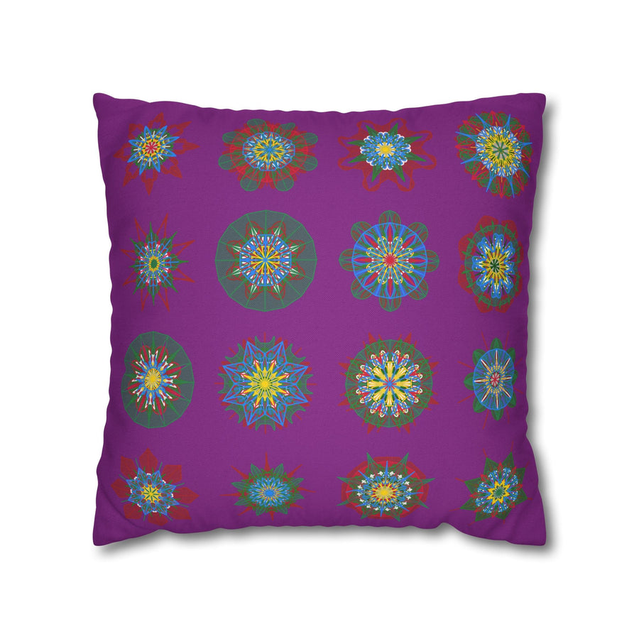 Christmas pillowcase for bed - Spun Polyester Square Pillowcase Mandala Art - Original Fine Art - Hand - drawn, Dark Magenta - Blululi