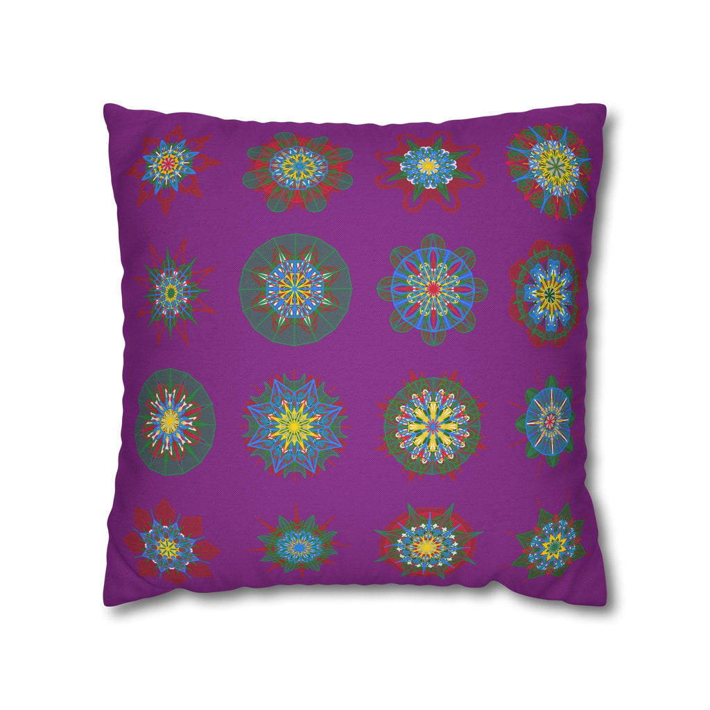 Christmas pillowcase for bed - Spun Polyester Square Pillowcase Mandala Art - Original Fine Art - Hand - drawn, Dark Magenta - Blululi