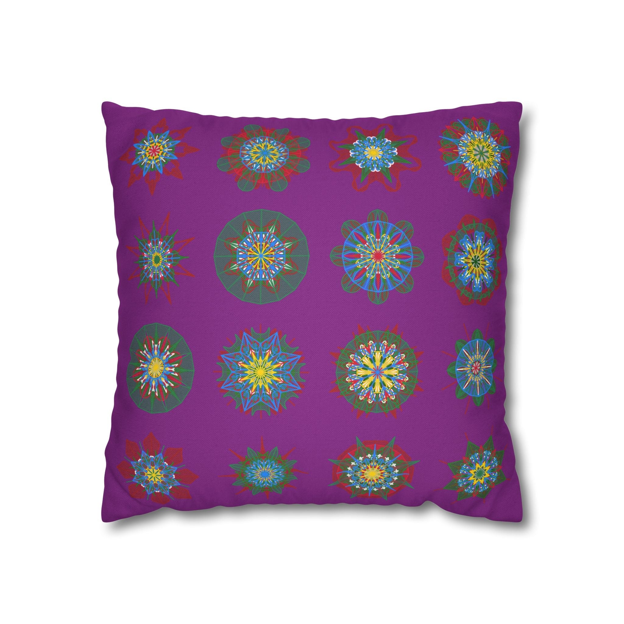 Christmas pillowcase for bed - Spun Polyester Square Pillowcase Mandala Art - Original Fine Art - Hand - drawn, Dark Magenta - Blululi