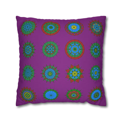 Christmas pillowcase for bed - Spun Polyester Square Pillowcase Mandala Art - Original Fine Art - Hand - drawn, Dark Magenta - Blululi