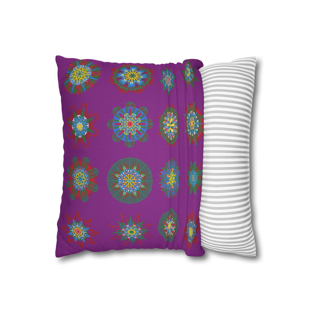 Christmas pillowcase for bed - Spun Polyester Square Pillowcase Mandala Art - Original Fine Art - Hand - drawn, Dark Magenta - Blululi